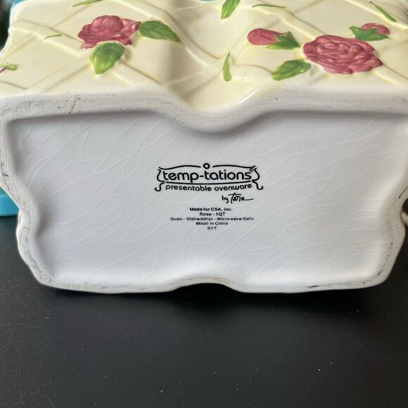 Temp-Tations Presentable Ovenware By Tara Roses 1Qt Loaf Pan Cover Trivet & Rack - Picture 8 of 9